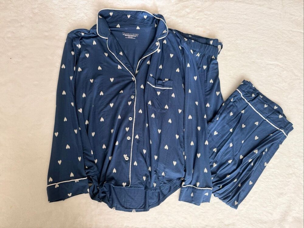 Victoria’s Secret Blue Heart Long Pajama Set Medium Short - Picture 4 of 8